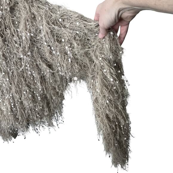 Davi & Dani Sequin Fringe Sweater DWT20435 Small Beige Taupe Textured Boho Glam - Picture 11 of 11